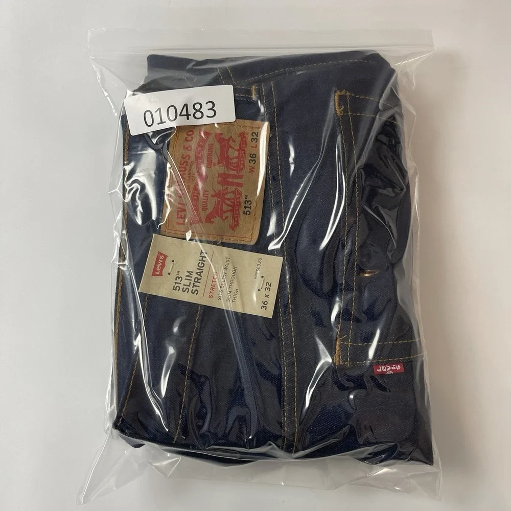 Levis 513 Jeans Mens 36x32 Blue Slim Straight Dark Wash Stretch Denim Preppy NEW